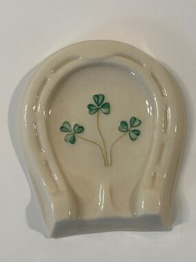 Belleek Shamrock Ashtray Horseshoe Rare Find! Excellent Condition